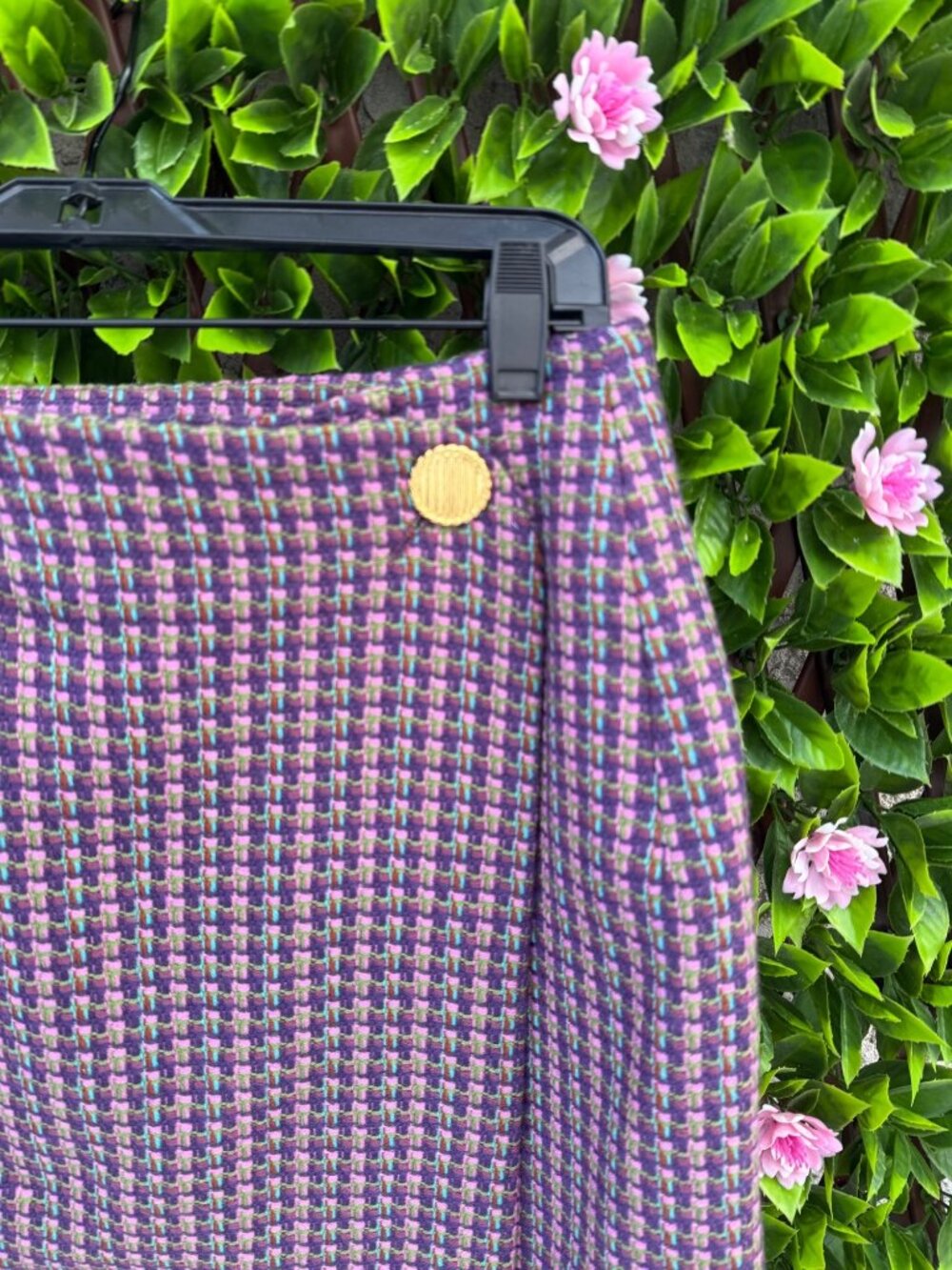 90s Wool Tweed Mini Pencil Wrap Skirt by JAX Purple Pink Green Canada Sz 12